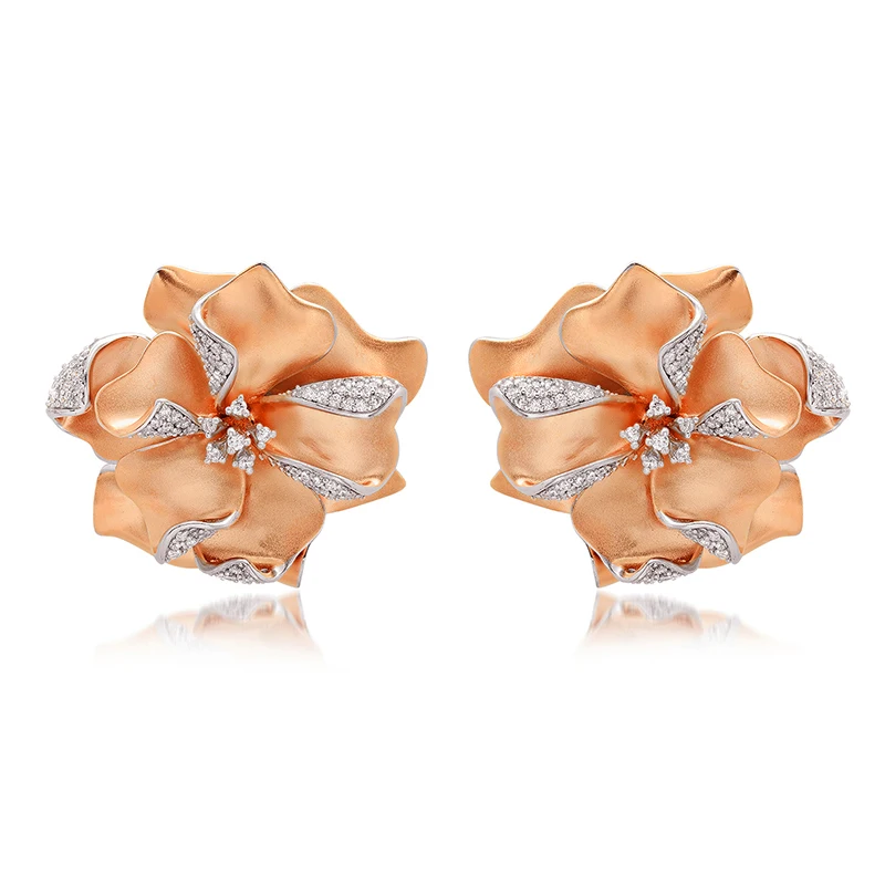 Wholesale Dubai Gold Jewelry Designer 925 Silver Zircon 18k Plated Matte Big Flower Statement Earrings Stud Arabic Women