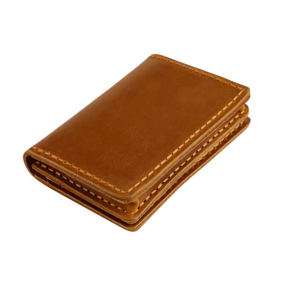 Hot Selling Custom Logo Colorful Handmade Real Leather Card Holder Genuine Cow Crazy Horse Leather Short Card Wallet