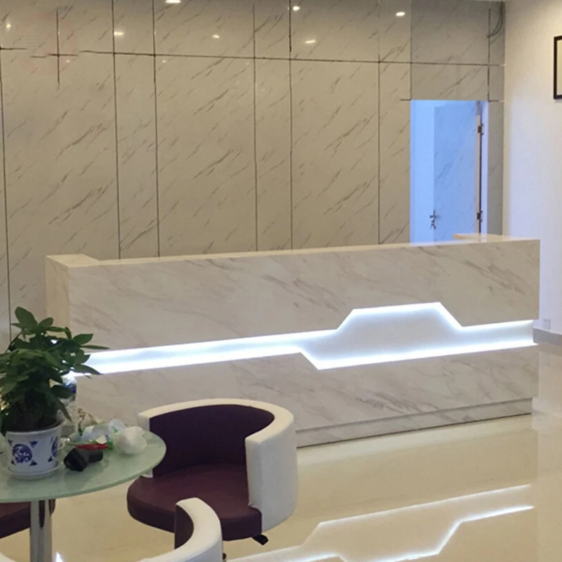 Newly grade corians reception desk cafe/hotel check in counter in glossy artificial marble surface