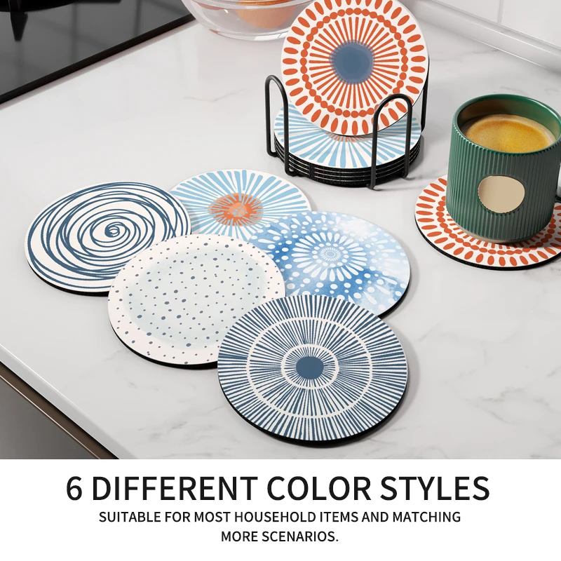 Pack of 6 Multicolored Absorbent non slip anti slip table cup coasters place mat diatom mud Diatomite placemat gift set for tea