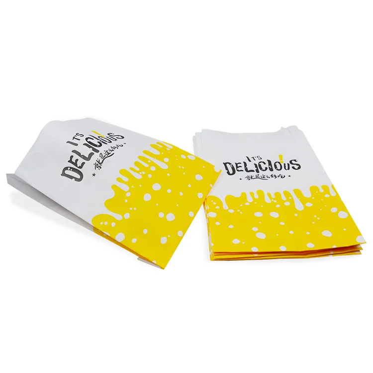 Grease Resistant Fry Chicken Snacks Bag Food Grade Grease Proof Fast Food French Fries Paper Bag With Customized Printing