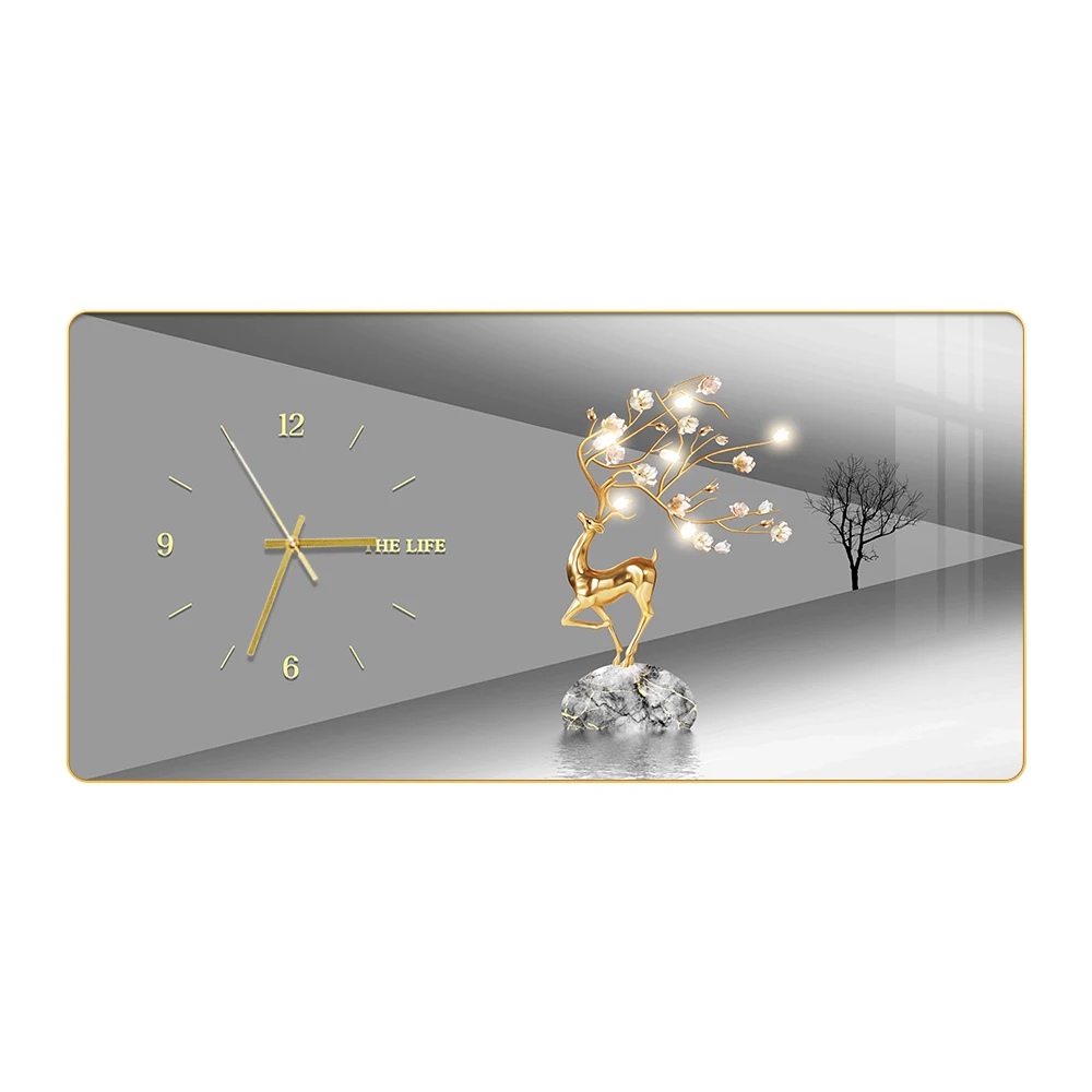 Luxury crystal porcelain painting calendar wall clock living room dining room bedroom creative decorative painting wall clock