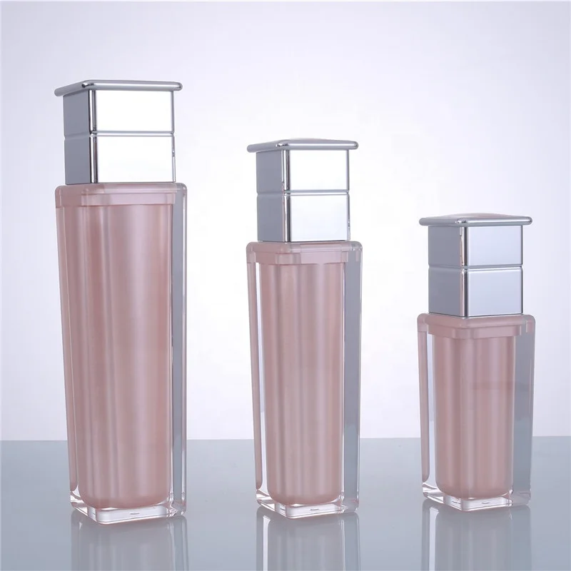 Luxury 0.5 oz 1 oz double wall square pink cosmetic acrylic cream jar for cosmetic cream 15g 30ml 50g