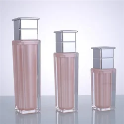 Luxury 0.5 oz 1 oz double wall square pink cosmetic acrylic cream jar for cosmetic cream 15g 30ml 50g