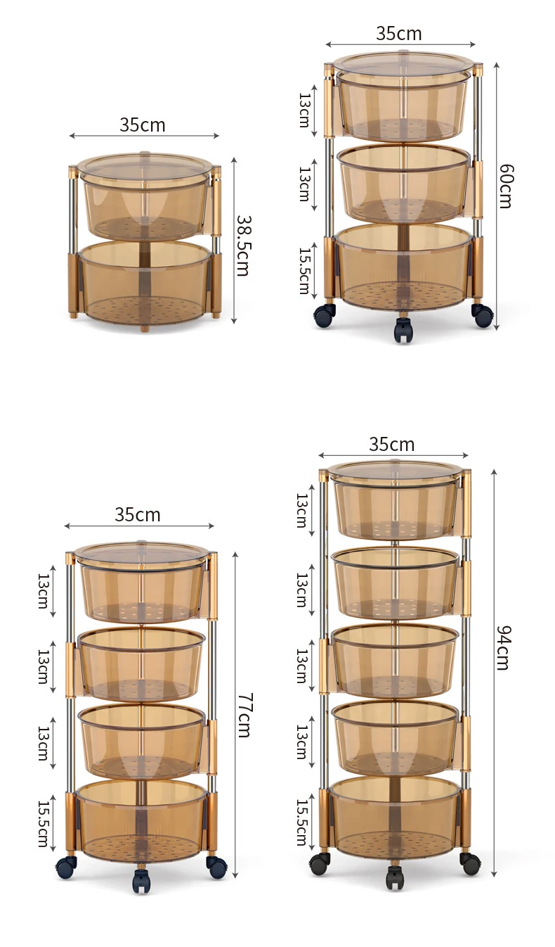 Household Bathroom Rolling Storage Cart Plastic Round Shape Rotating Vegetable Trolley Kitchen Fruit Organizer Rack