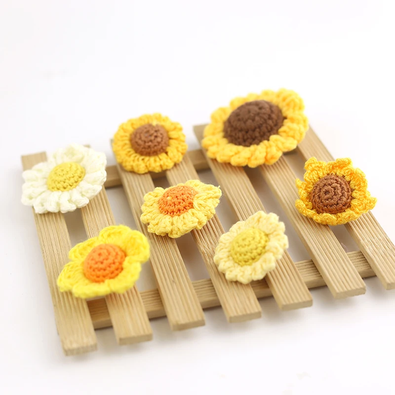 yellow crochet sunflower 3D crochet flower handmade sew on flower DIY clothing hairband  bag accessories