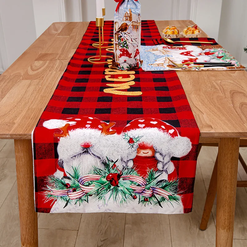 2022 New hot sell Red and black plaid apron socks tablecloth set home table cloth for Christmas decoration christmas tree skirt