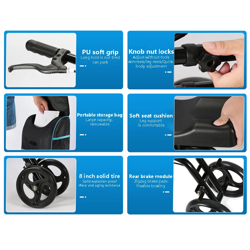 Lightweight Manual Knee Walker Portable Handicap Scooter for Disabled and Elderly Mobility Outdoor Standing Walking Aids