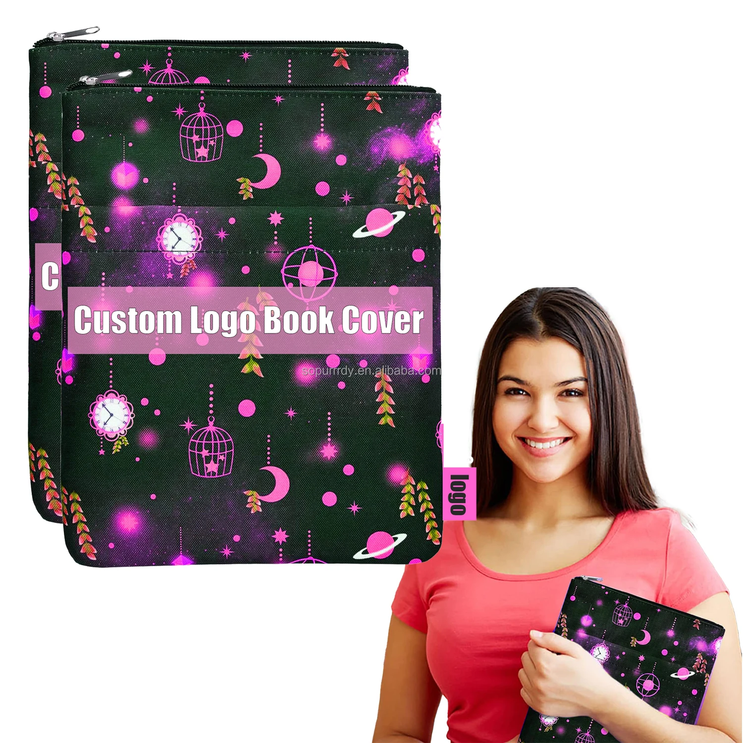 Custom Logo Full Printing Washable Fabric Book Sleeve Book Protector Covers for Paperback with Zipper Gift Pouch