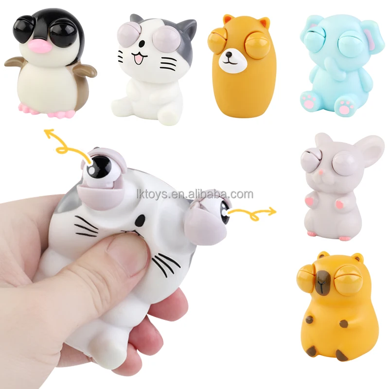 Lucky Toys Fidget Sensory Toys Kids Promotional Vinyl Soft Animal Eye Pop Squeeze Toys Explosive Eyes Cute Pets Kneading Music
