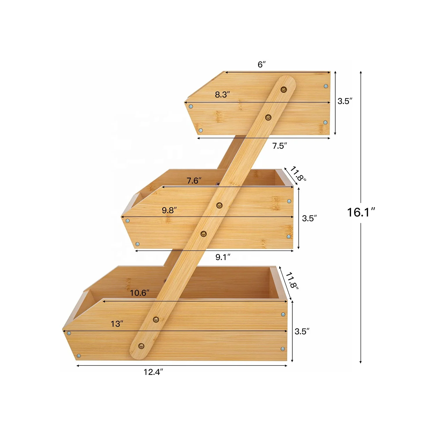 3-Tier Fruit Bowl Bamboo Fruit Basket for Kitchen Bamboo Kitchen Organization