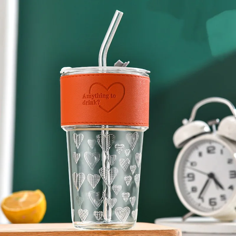 New Ins 600ml clear blank drinking tumbler tea coffee cup mug glass cup travel coffee glass mug cup with lid and straw/sleeve