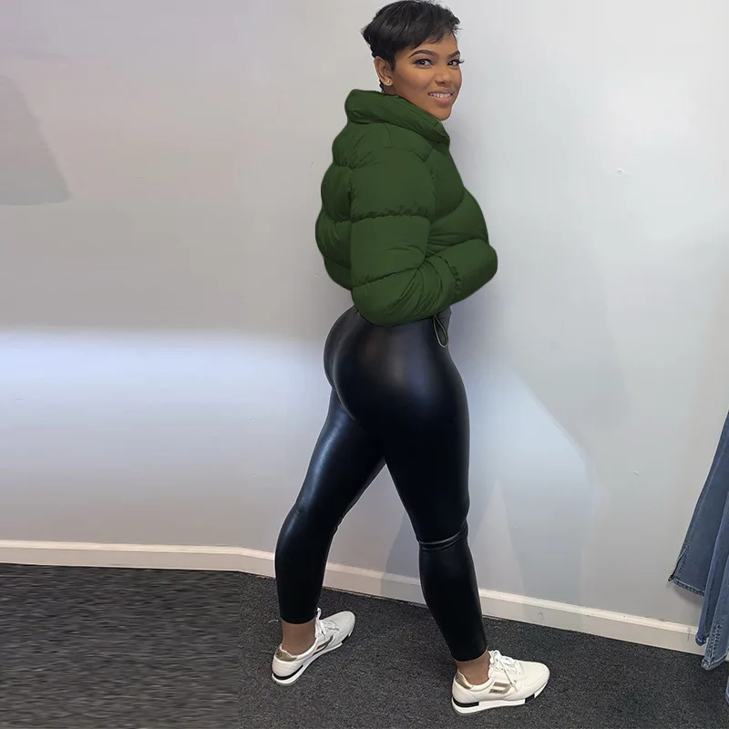 High Quality New Design Custom Windproof stylish soild color pink crop top puffer jacket for women