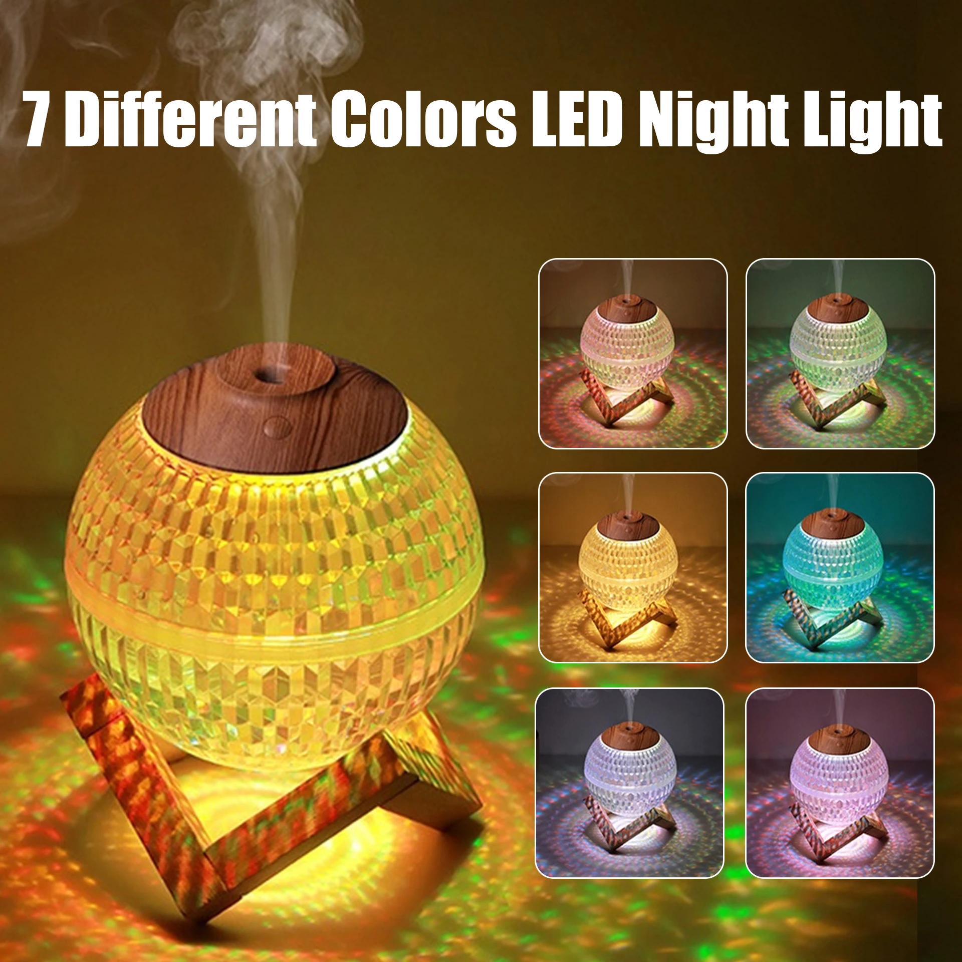 Custom gift  portable crystal ball ultrasonic humidifier 7 color LED lights USB plug-in water mist aromatherapy humidifier