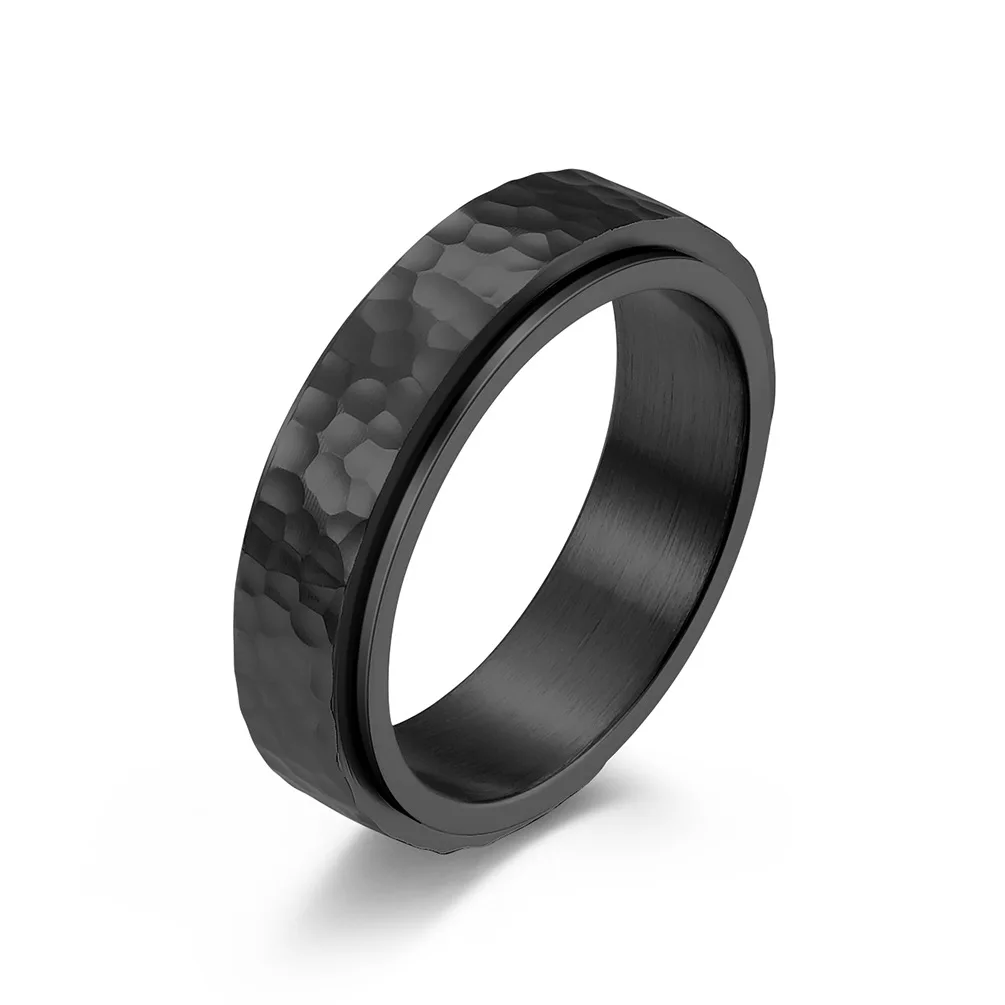 New Design Trendy Style Stainless Steel Irregular Steel Rotary Ring Hammered Spinner Ring