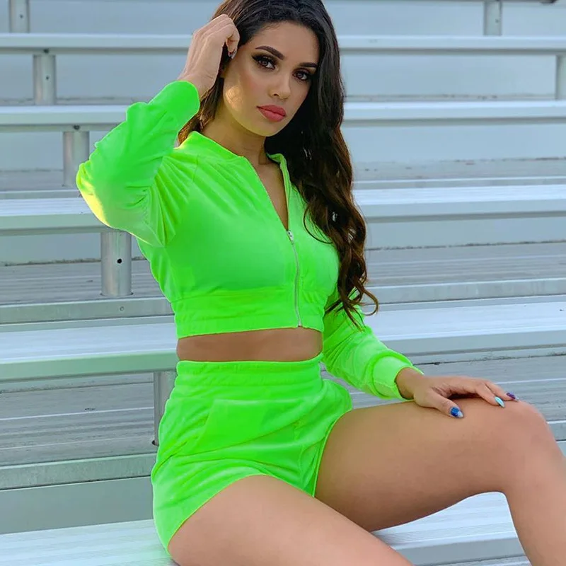 PH-2061327 2020 Новое поступление, летние женские бархатные комплекты из 2 предметов, короткий топ и шорты, повседневные спортивные костюмы