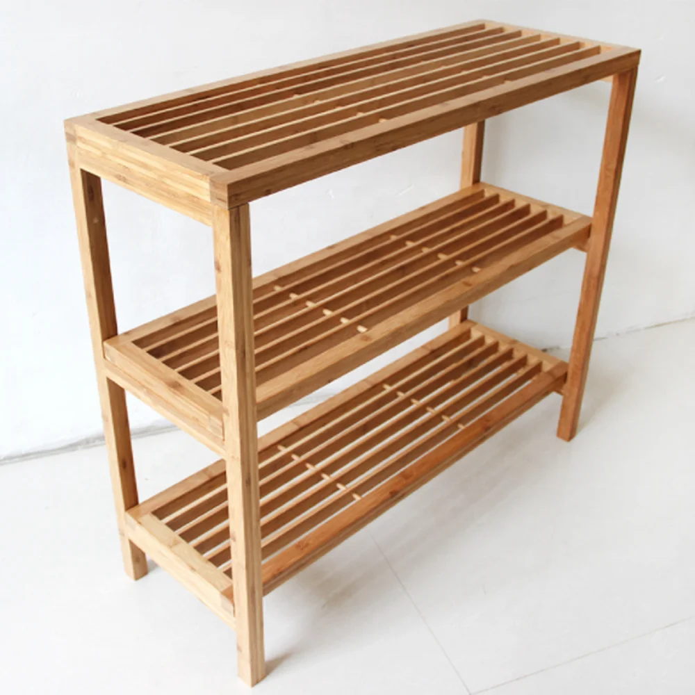 3 layer shoes organizer space-saving living room furniture free stand bamboo wooden shoe racks