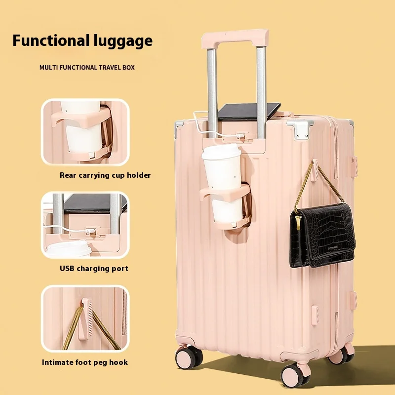 20 Inch Female Luggage Zipper Universal 24 Inch Male Student Trolley Case Spinner Waterproof Leather Password Box Travel