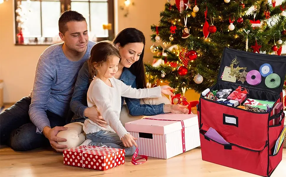 Christmas Storage Organizer Red Christmas Decorative Storage Bags Container Box Custom Storage Bag for Christmas Accessories