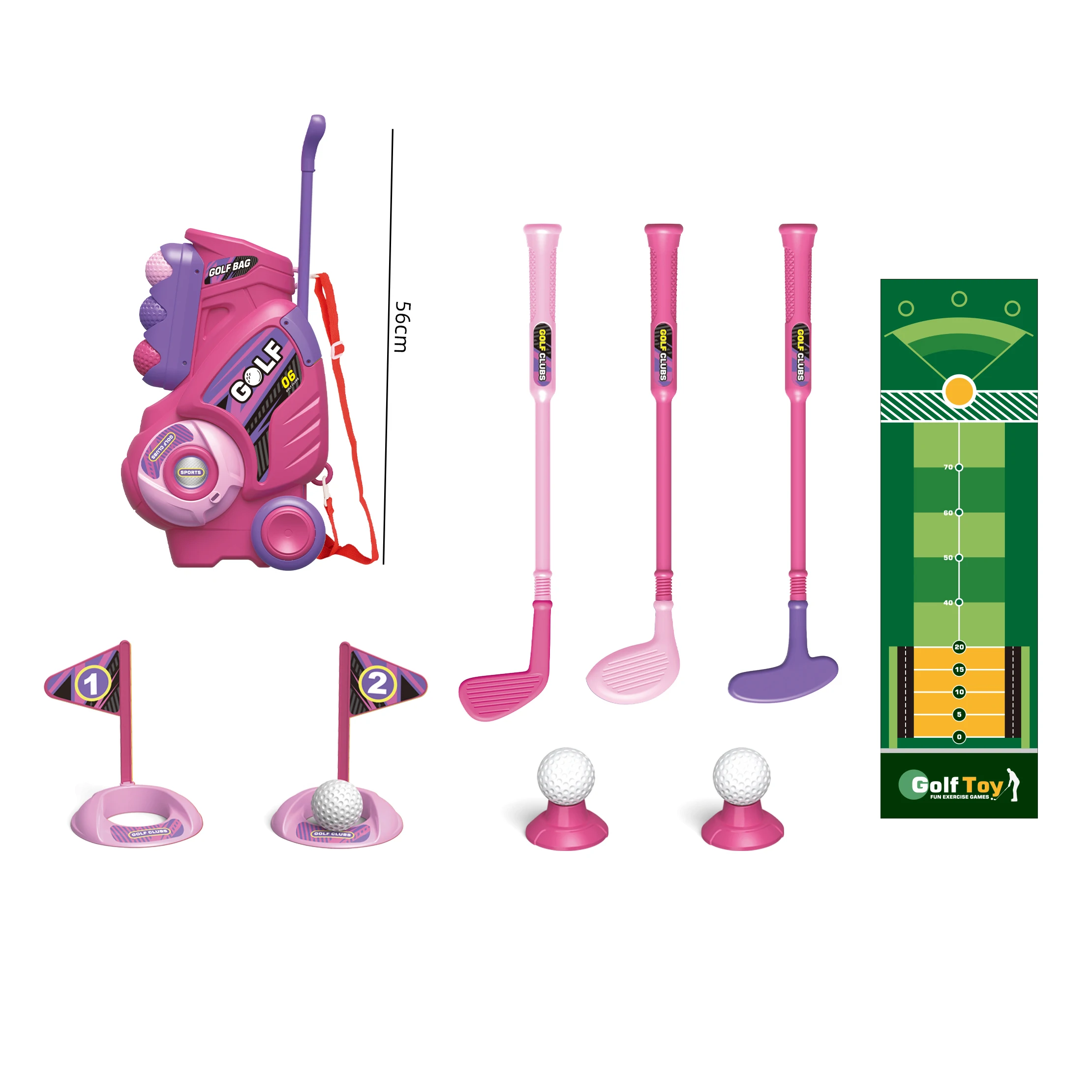 17Pcs Kids Golf Set Gift Box Packed Children Plastic Golf Sports Toy with 3 Clubs 2 Holes 3 Balls and 2 Flags and 1 golf mat