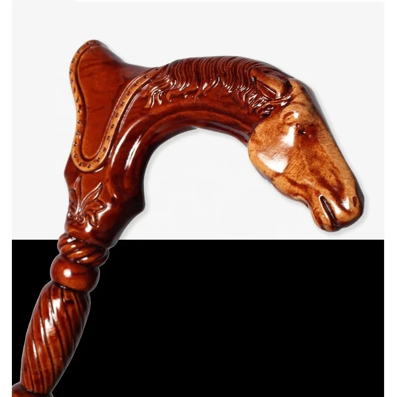 horse head Wooden crafts walking old man walking stick for men walking crutches hands beech cane