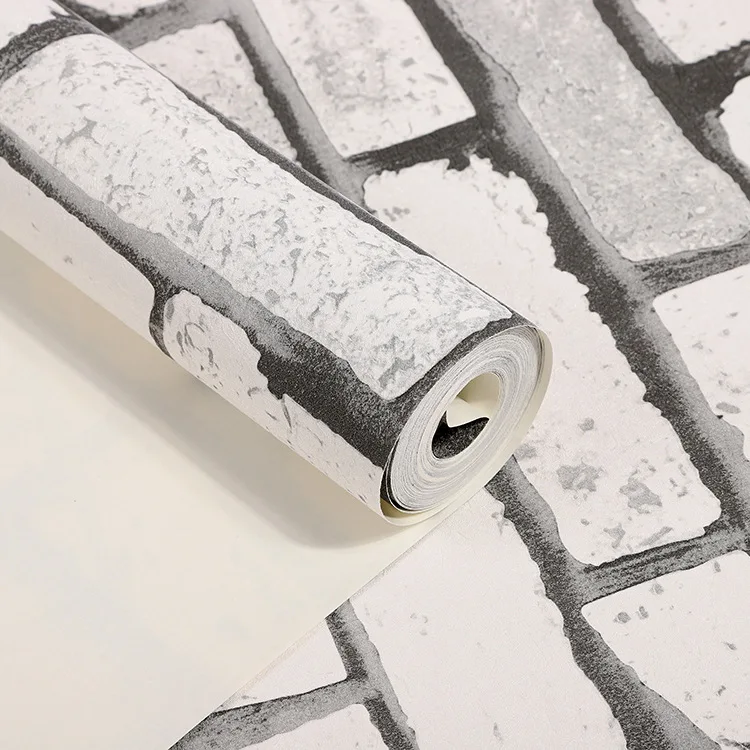 Retro 3D stereoscopic stone wallpaper simulates brick pattern white brick restaurant