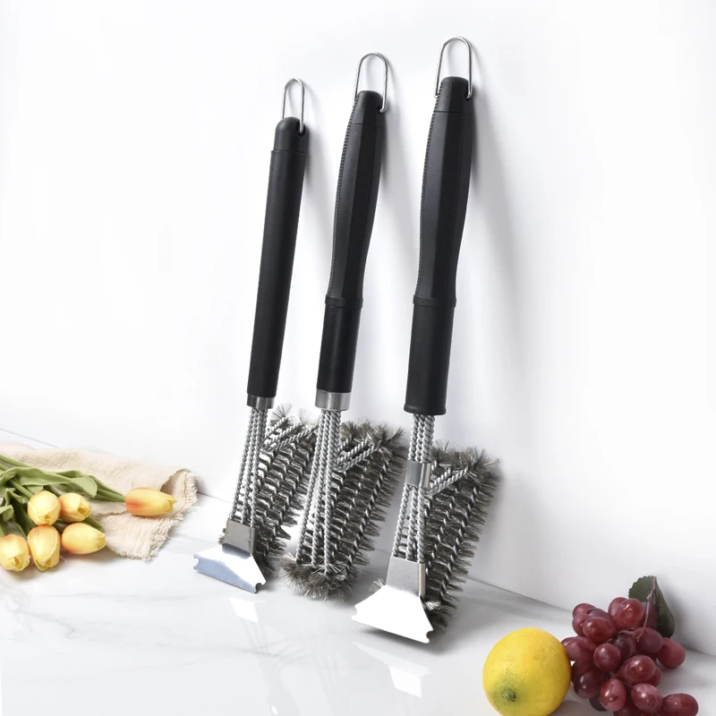 Barbecue Oven Cleaner Tools Stainless Steel Wire BBQ Brush Bristle Grill Cleaning Brush With Scraper