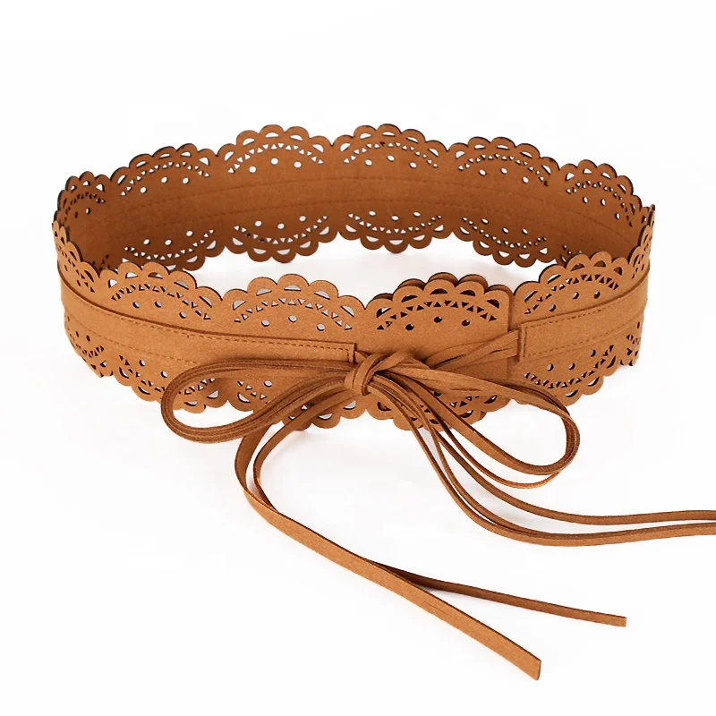 Fashion hollow lace tassel tied with a wide waistband Korean velvet ladies belt