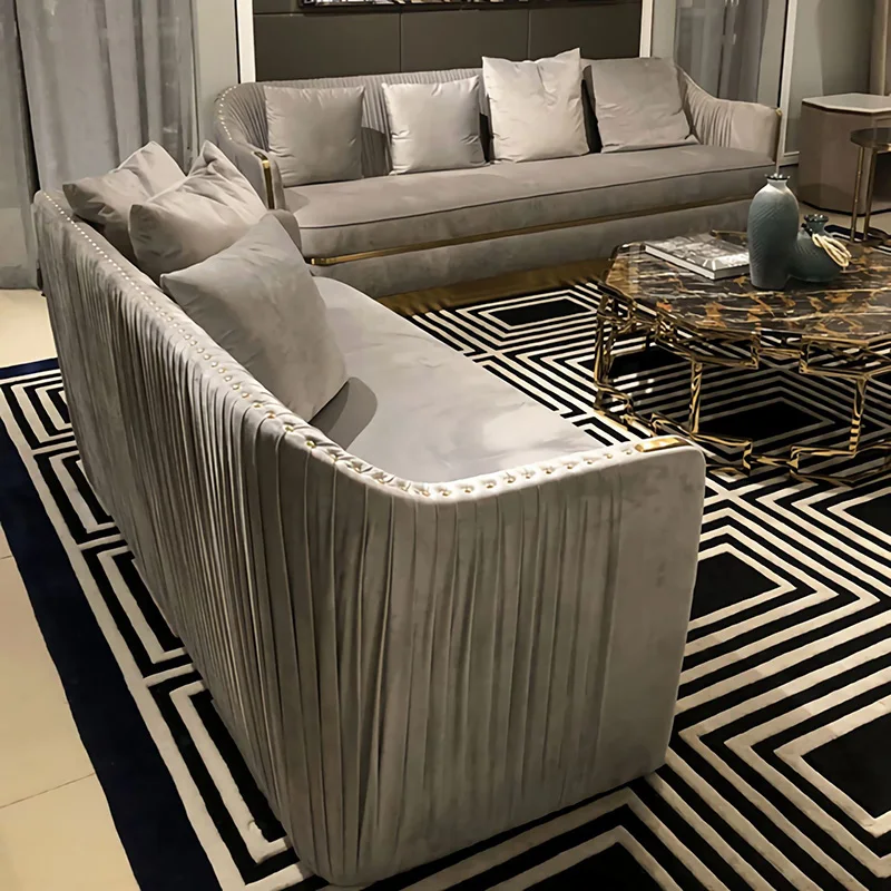 Modern new model exotic living room sectional 123 seater couch sets furniture with gold bottom velvet sofa set for drawing room