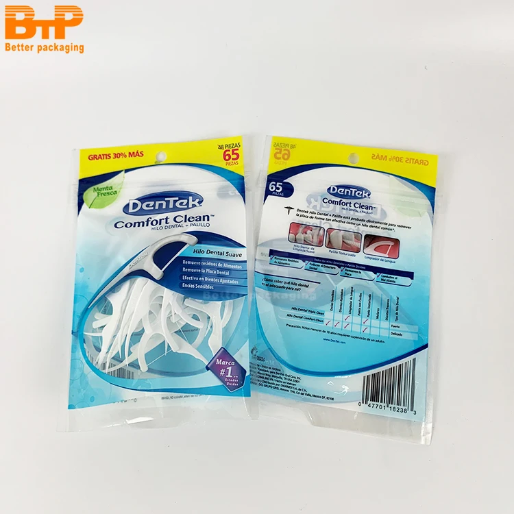 Таможня напечатала жару-загерметизируйте мешок пластичный упаковывать мешки для зубочистка с нитью упаковка 3-стороннее освещение герметичные саше отверстием подвешивания