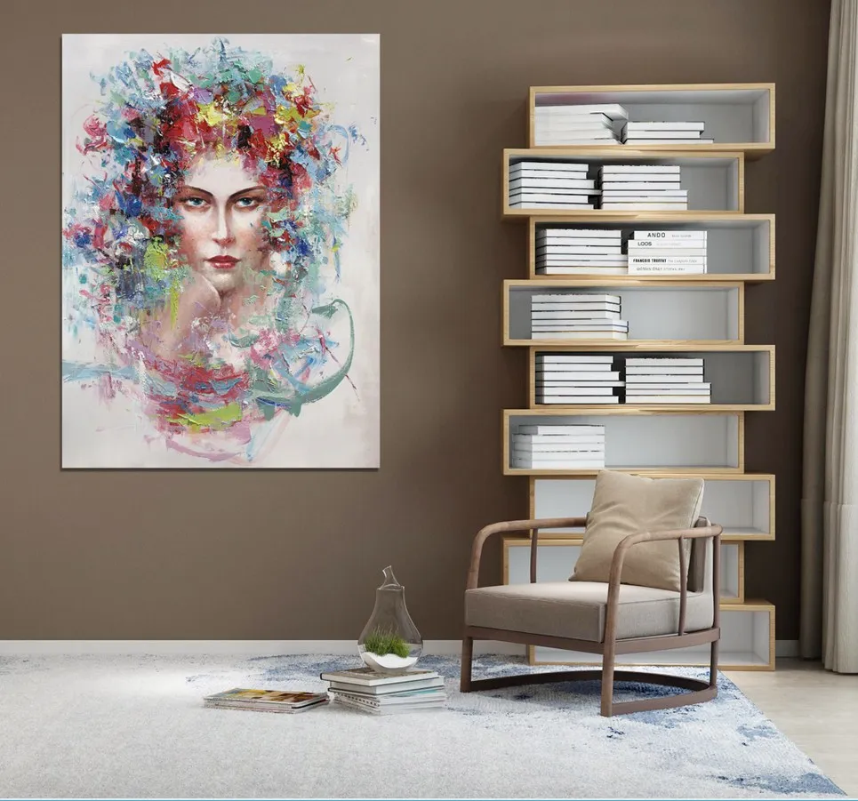 Modern Wall Decoration Paintings Fashion Girl Art Painting Wrap On Canvas For Hotel Project
