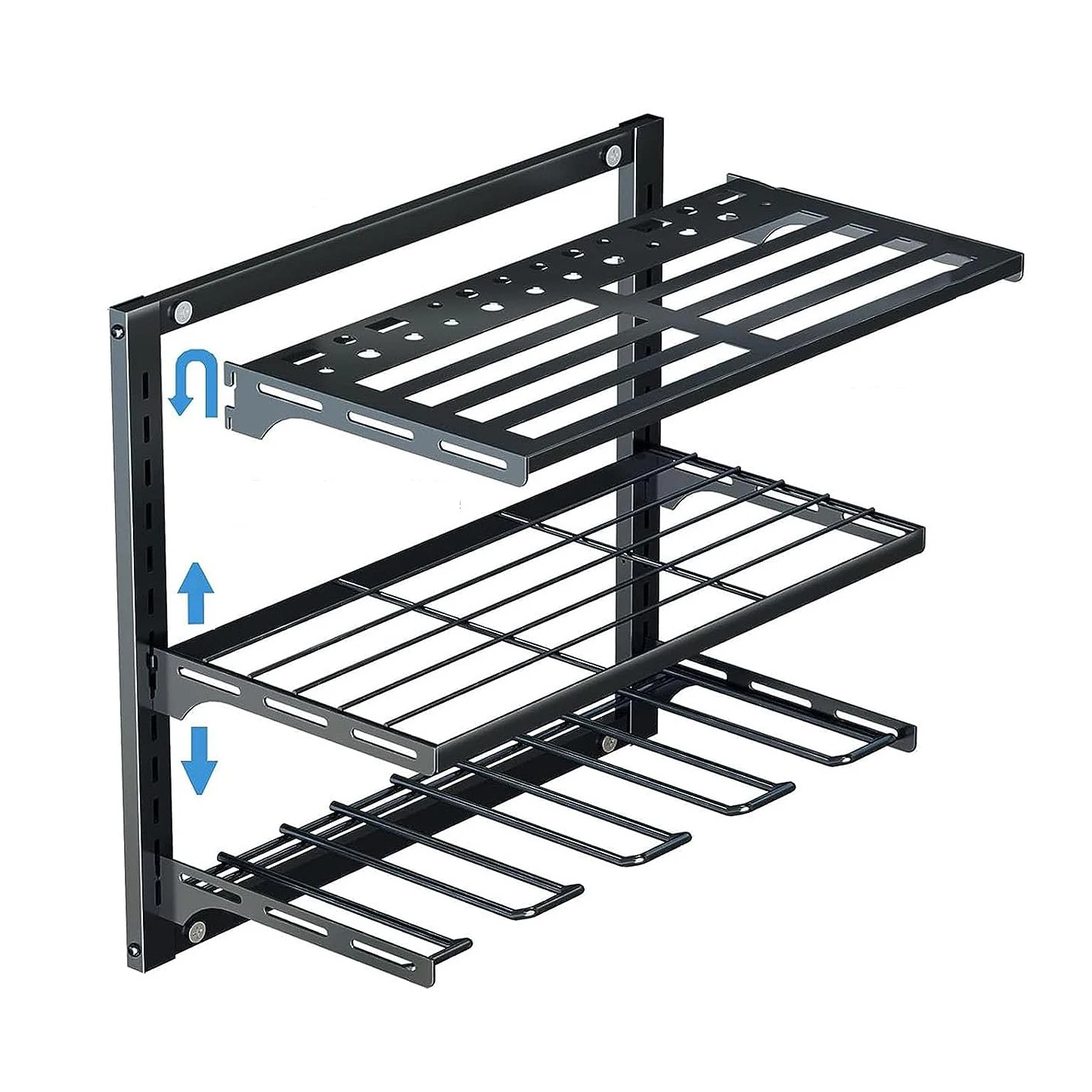 3-Tiers Height Adjustable Metal shelf Garage Tool Organizers and Storage Wall Mount Power Tool Organizer