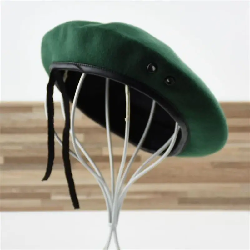 Wholesale green color navy blue custom logo cap breathable wool green french hat beret for men