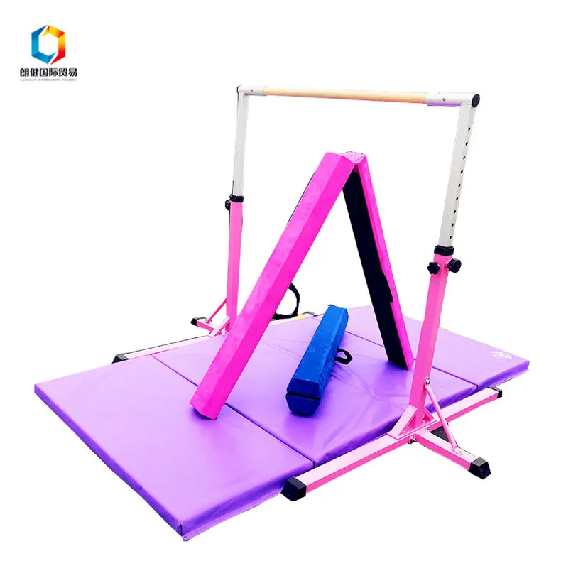 Горизонтальная гимнастическая балка 5 футов, горизонтальная балка для атлетики, регулируемая гимнастика для подростков, Детские и младшие тренировочные балки Kip розового цвета