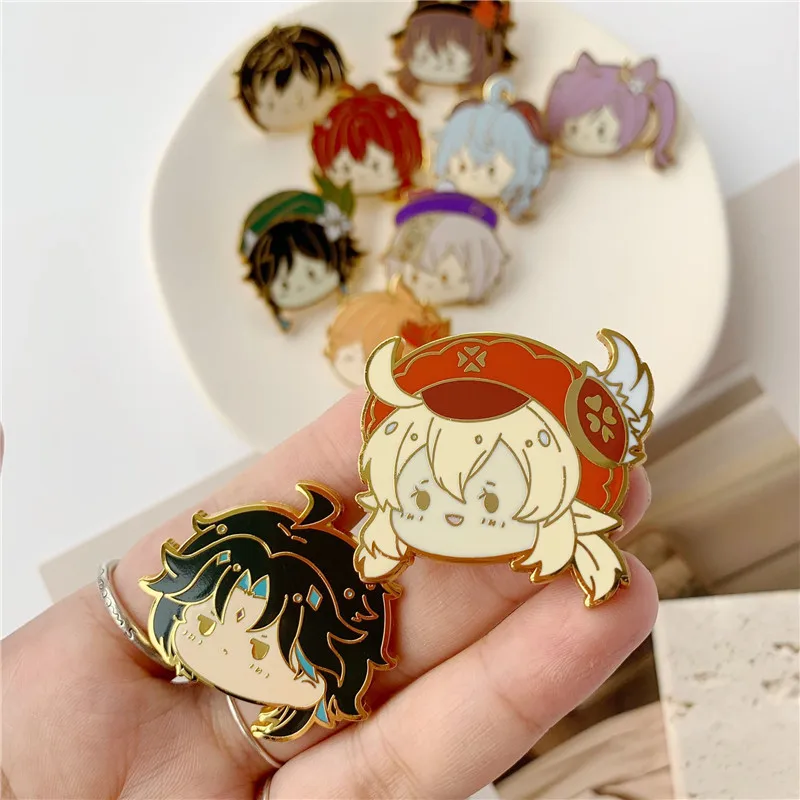 genshin impact Metal badge brooch qiqi hutao ganyu cute figure decorative crafts