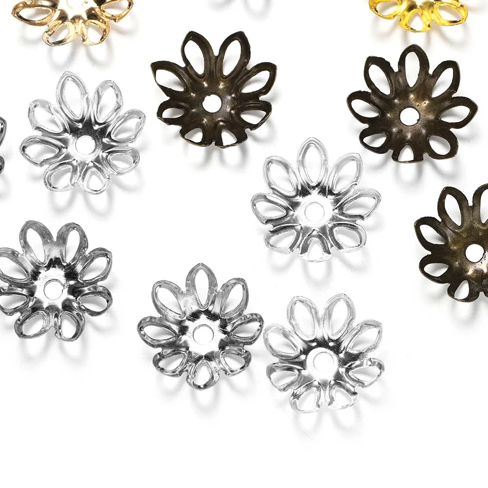 11mm 14mm Pendant Loose Cap Flower Holder 8 Petals Lotus Beads Holder Hollow Flower Spacer Beads for DIY Jewelry Making