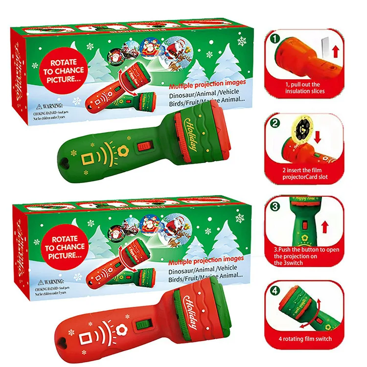 NK Toys Hot Sale Christmas Toys Kids Glowing Toy Flashlight Slide Projector Torch Projection Light 24 pattern Christmas light