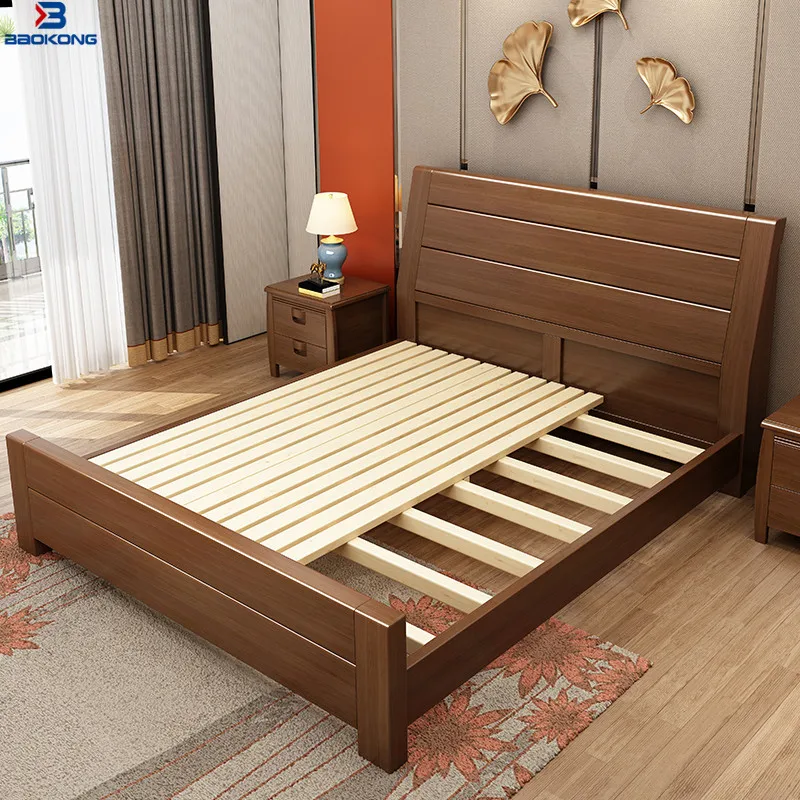Antique Pure Wood Home Indoor Bedroom Furniture Set High Back Wooden Bed