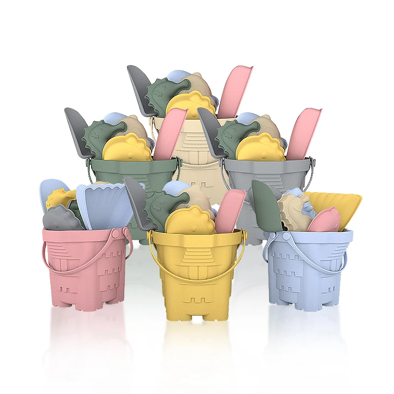 Wholesale BPA FREE Portable Silicone Sand Bucket Toys, Customized Silicone Beach Toys,Silicone Bucket Pail and Spade sets