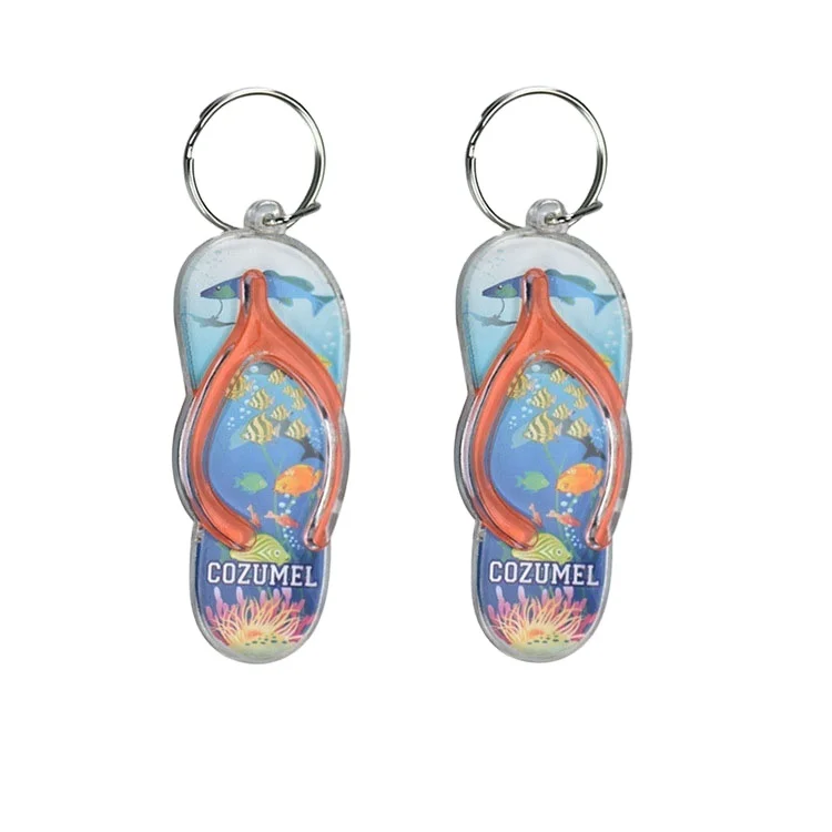 Tourists Summer Slipper Acrylic Keychain With Photo Insert