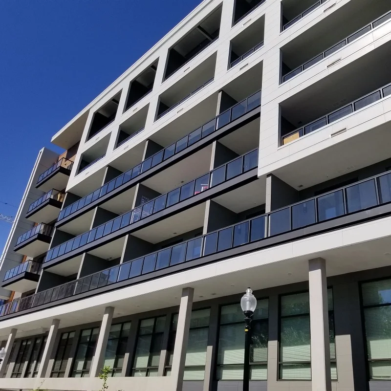 Comfortable new design luxury glass railing designs patio balcony railing square pipe glass balcony railing designs