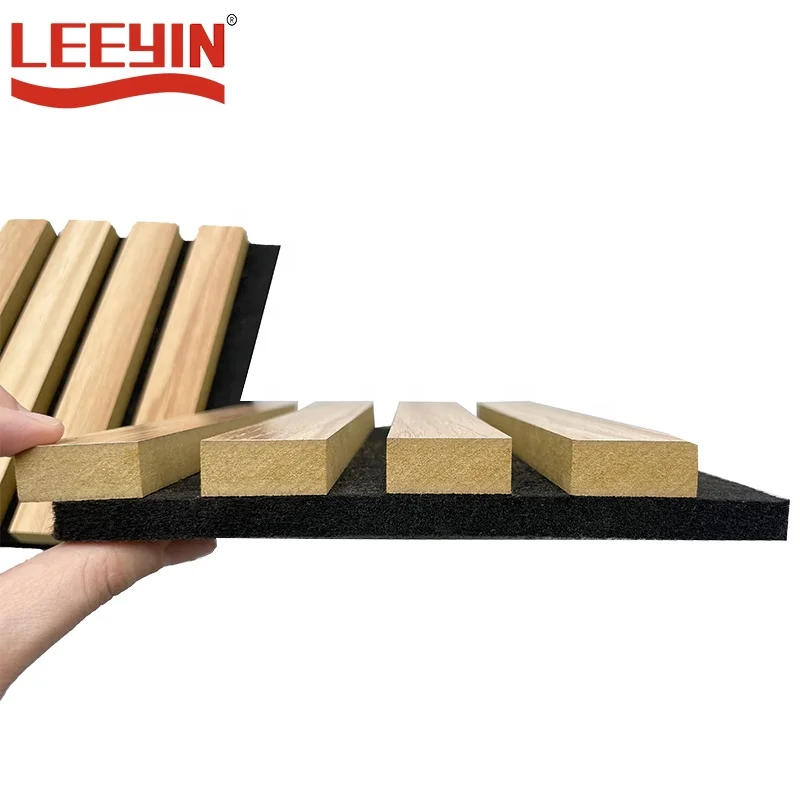 Luxury Melamine Slat Wood Panel with PET Blacking Felt Panels Akustik Panelen Acoustic Wall Akupanel