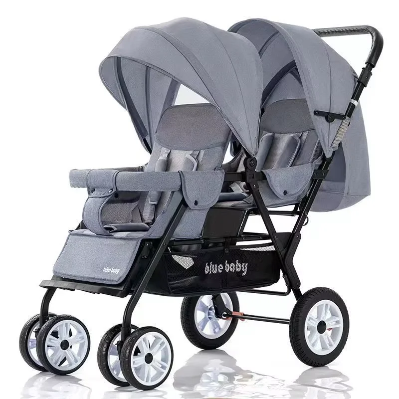 Lightweight Detachable Double Twin Baby Stroller Portable Alloy PU Material Foldable Design Multiples Triplets Push-Powered Kids
