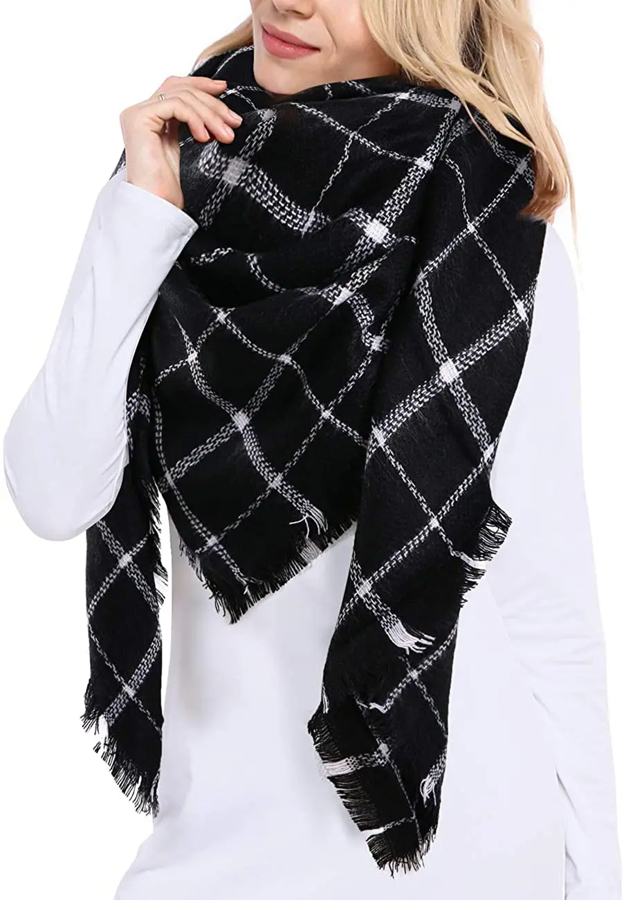 Wholesale Ladies Fashion Abaya Scarf Pashmina Winter Knitted Checked Scarfs For Women Stylish