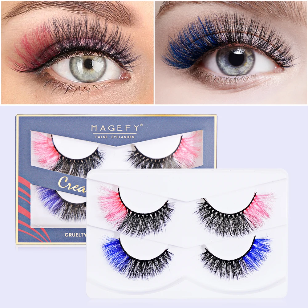 Magefy Eyelash Extensions Two Colors Party Style False Eye Lashes Colorful Handmade Faux Mink 3d Eyelashes