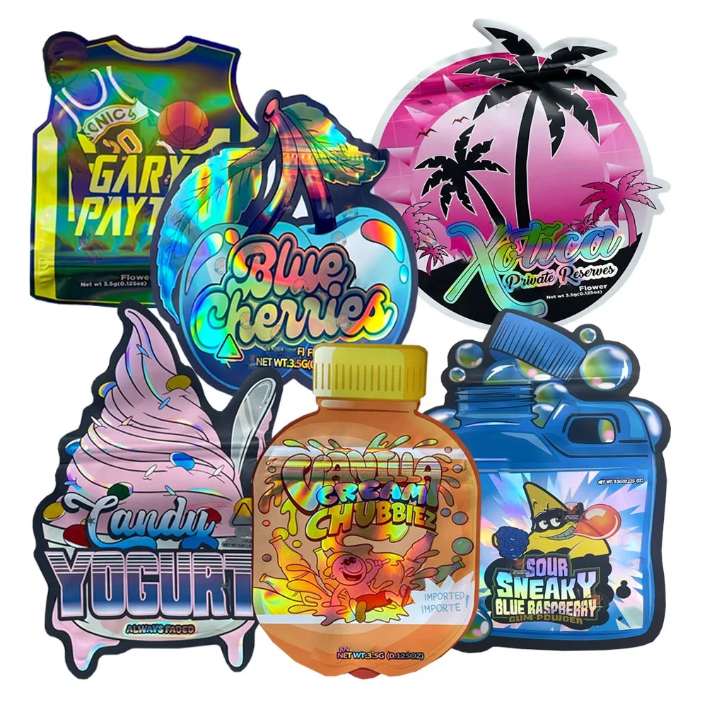 3.5g 8th Cali Zipper Pouch Cookie Cereal Custom Shaped Mylar Bags With Display Window Boxes For Edibles Packaging