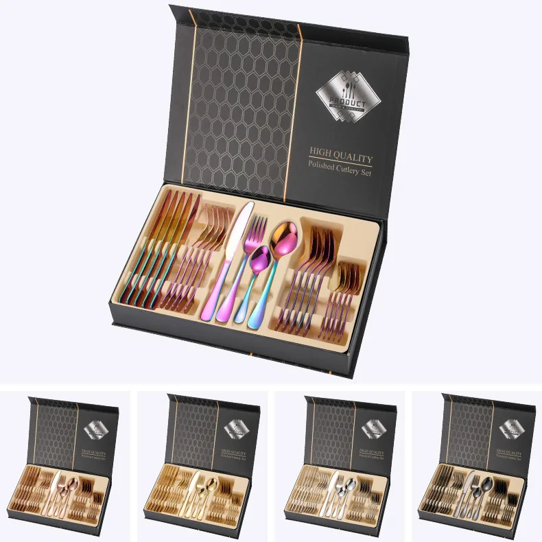 Wholesale Flatware Set 24pcs Stainless Steel Gold Plated Cutlery Spoon Fork Knife Set