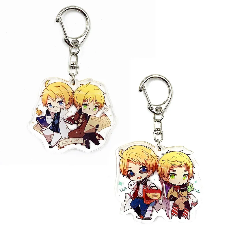 Hot Fashion Hetalia Keychain Cosplay Anime Axis Power Two-sided Acrylic Keyring Car Pendant Key Holder Jewelry for Cartoon Fans