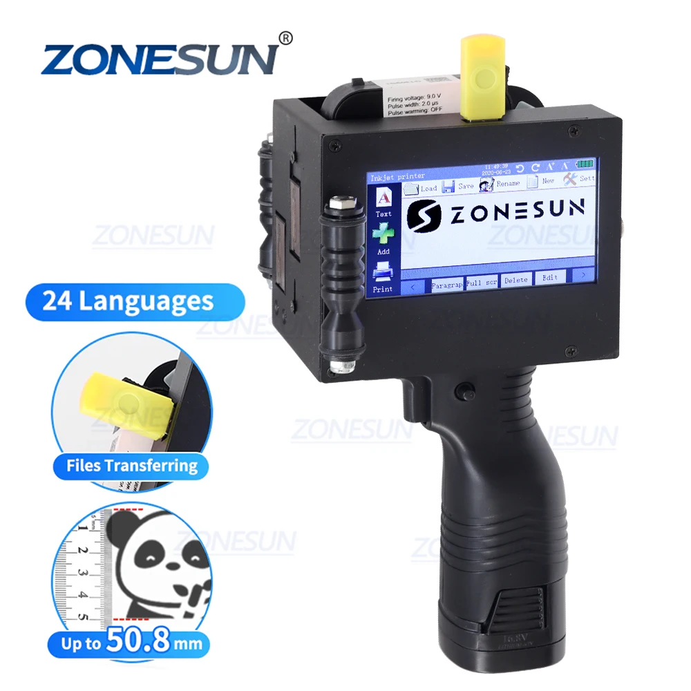 ZONESUN ZS-HIP508 Color Expiry Date Labeling Logo Coding Large Character 50.8MM Portable Handheld Inkjet Printer