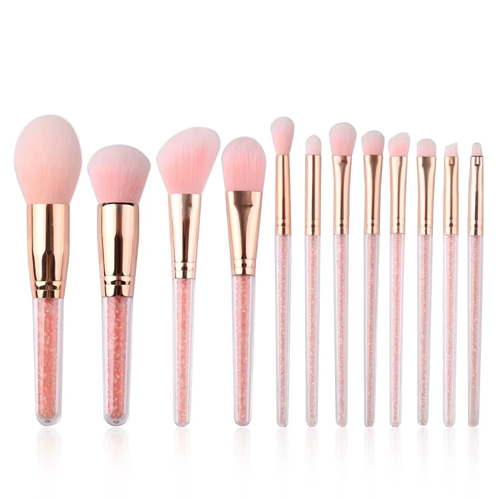 Private Label 12 Pcs Professional Pink Diamond Glitter Cosmetic Brush Set